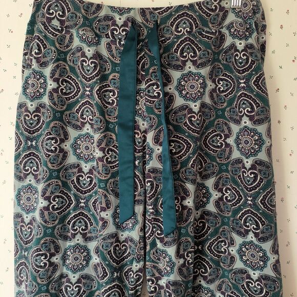Soma Pajama Set Large Paisley Green Blue Stretch Pockets Lounge Cozy Holiday - Picture 14 of 16